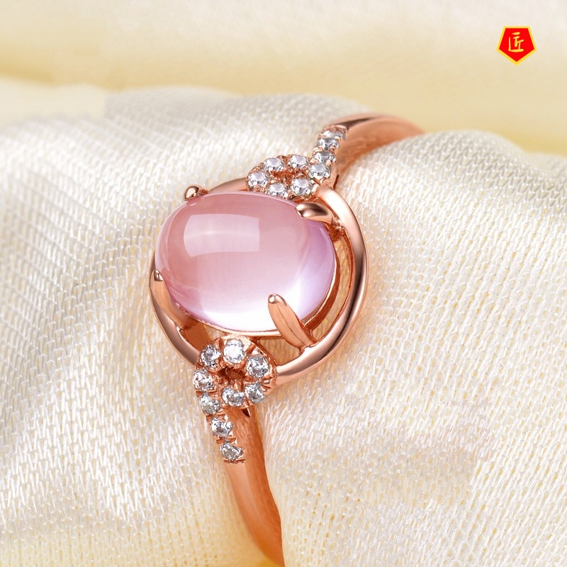 [Ready Stock]Ross Quartz Pink Crystal Gemstone Ring Rose Gold Elegant Simple