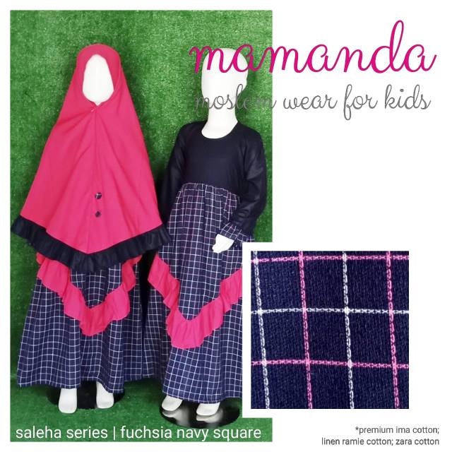 Hijab Gamis Anak Khimar Syari Linen Navy Perempuan Mamanda