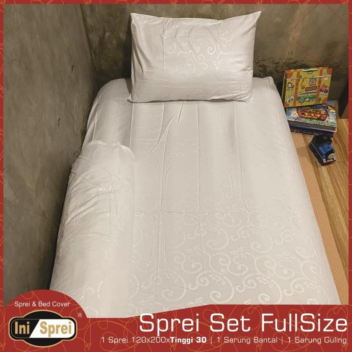Sprei Emboss Polos WHITE - Fitted Ukuran 90x200x30 / 100x200x30