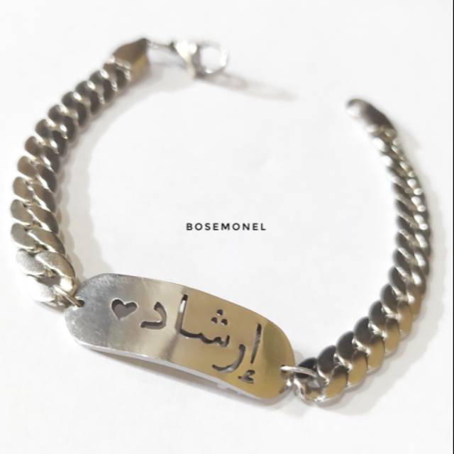 Gelang Titanium Anti Karat Custom Ukir Nama Handmade Arab/Hangul/Korea Rantai Sisik Naga