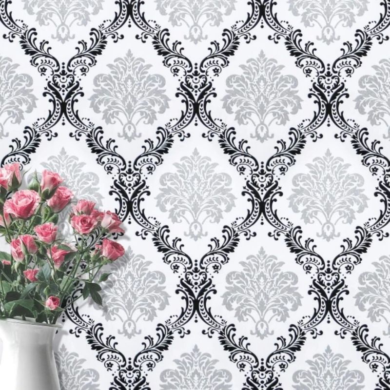 Wallpaper Dinding Batik Hitam Silver Besar 10m x 45cm