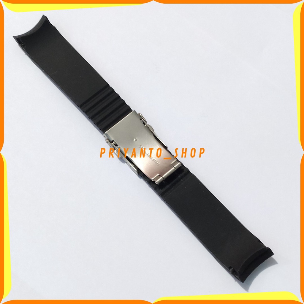 STRAP TALI JAM TANGAN RUBBER WATCH SILIKON CURVED 22MM ENGSEL HITAM