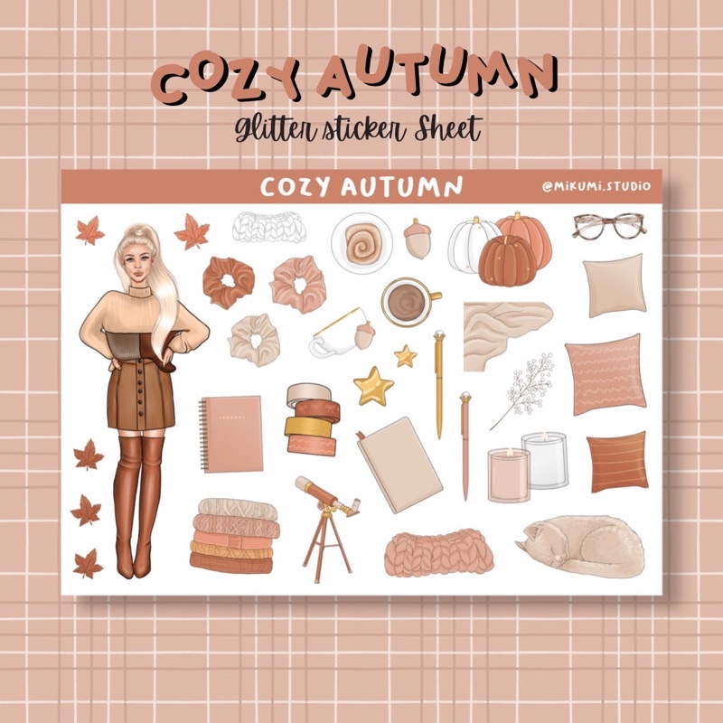 

[MIKUMI] Cozy Authmn Sticker Sheet | Glitter Sticker | Kiss Cut sticker | Deco sticker | Journaling Kits | Bujo Kits | Planner Sticker | Stiker Planner | Sticker Lucu | Sticker Planner | Sticker Bujo | Deco Kit | Scrapbook Sticker