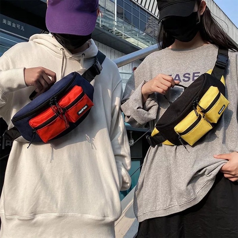 Waist Bag Sling Bag Tas Selempang Pinggang Dada Dompet Jumbo Pria Wanita Cowok Cewek Fanny Pack Hip Hop Modis Waistbag  Multifungsi Banyak Ruang - Polo Felix