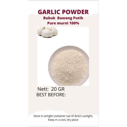 

GARLIC POWDER 20 GR PURE 100%/ BUBUK BAWANG PUTIH MURNI 100%