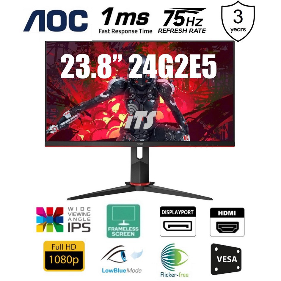 AOC 24G2E5 Gaming Monitor [24 Inch/ Full HD IPS/ 75 Hz/1 ms/ FreeSync/ AOC Game Mode]