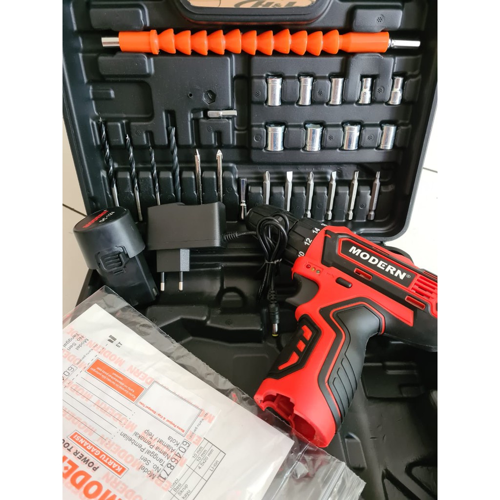 Mesin Bor Baterai MODERN M-13  10 mm / Mesin Bor Besi Kayu Baterai Merk Modern 01 Baterai M-13