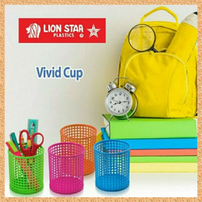 Tempat Pensil Plastik Tempat Pulpen Bulat Vivid Cup Lion Star T-19 Tempat Sendok Tempat Alat Tulis