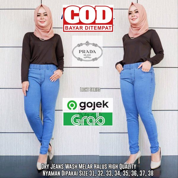 celana jeans prada pingang karet polos stretch atau meral bahan softjeans premium size jumbo tersedia