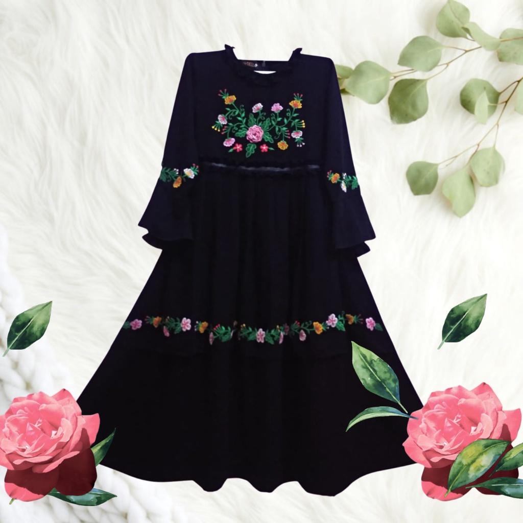 Jubah Akhwat Motif Bordir Bunga warna Tali Pinggang