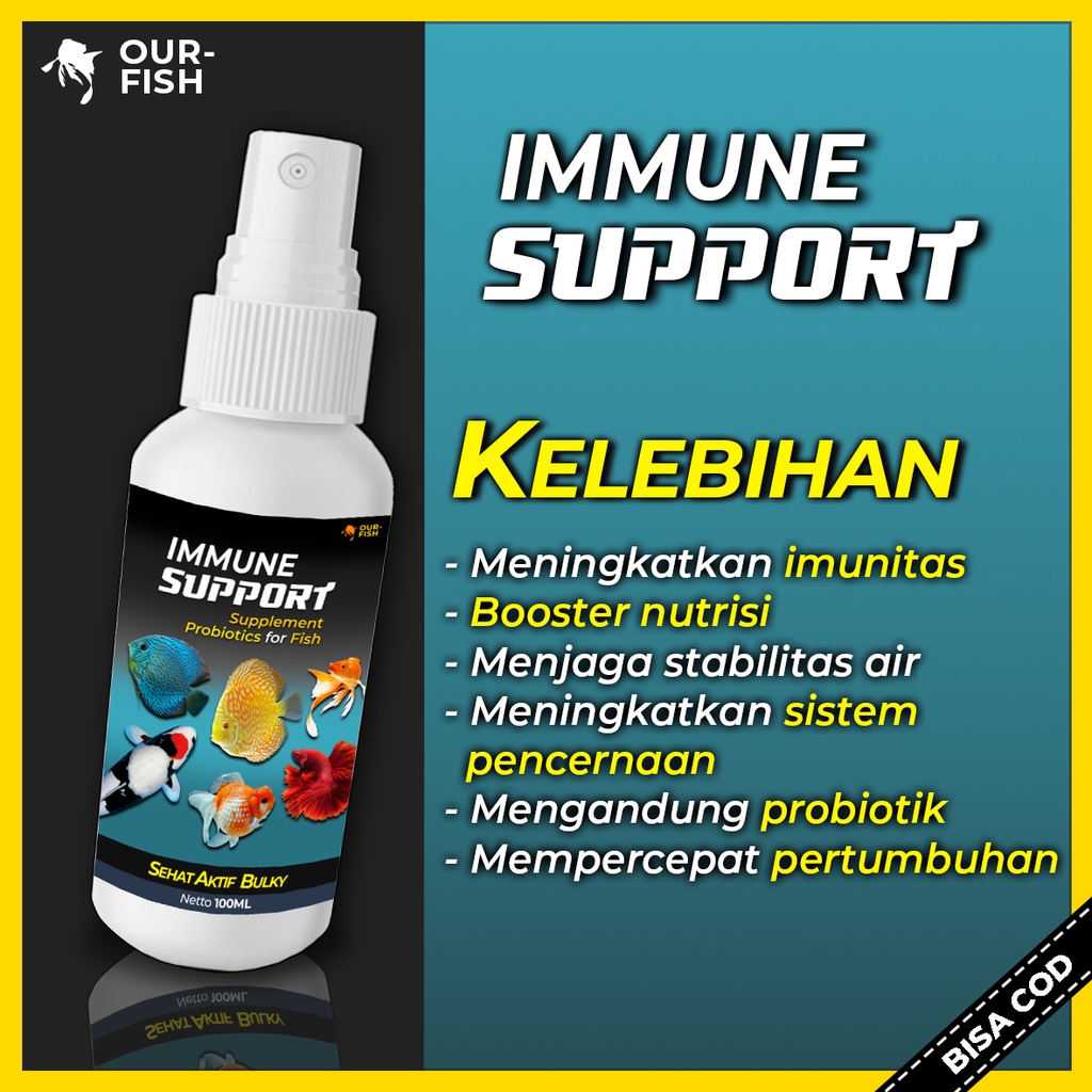 Vitamin Ikan Hias IMMUNE SUPPORT Suplemen Ikan Cupang Discus Louhan Mas Koki Koi Goldfish Discuss Guppy Arwana Channa Predator Oscar by Ourfish Store Betta Mastery Koukkai Fishkinian