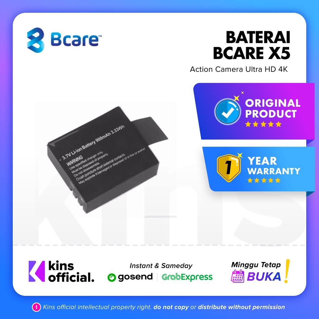 Baterai Action cam Bcare X5 / Baterai Bcare X5 - Camera Battery 3.7V Li-ion 900mAh