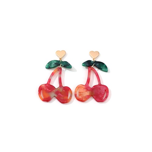 LRC Anting Tusuk Fashion Red Cherry Resin Alloy Contrast Stud Earrings K01108