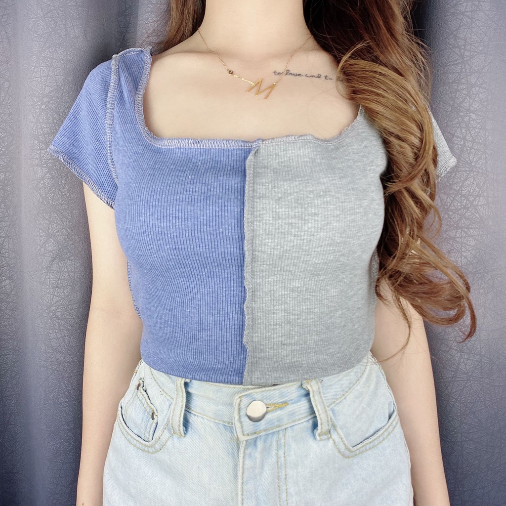 Crop Wanita Korea Sellier Combi Croptop