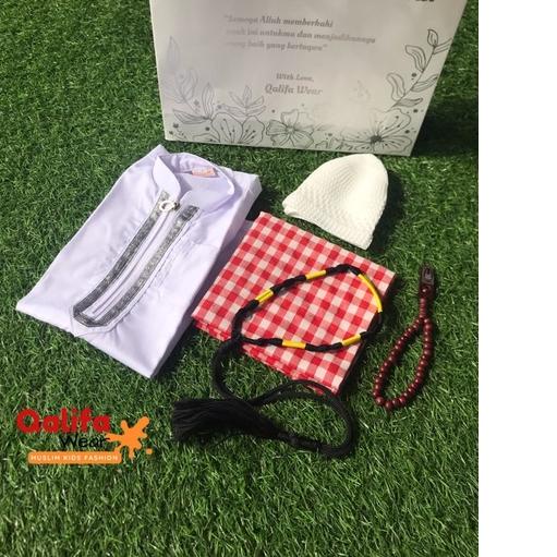 16  - TERLENGKAP paket Jubah Putih Aqiqah Bayi newborn Anak Laki2, Paket Peci Sorban tasbih ☆