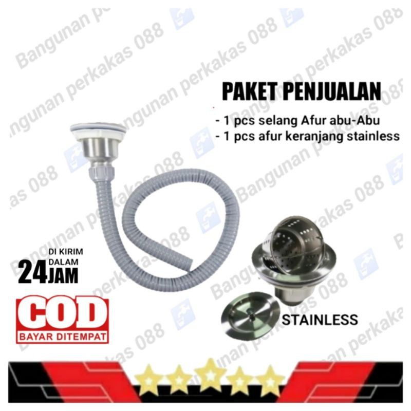 PAKET Afur Stainless Dan Selang Bak Cuci Piring Abu-Abu