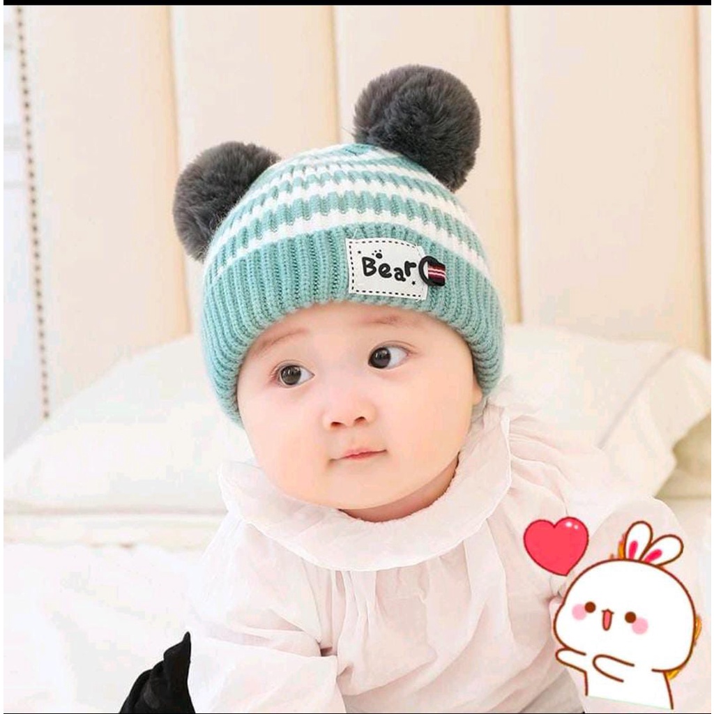 Kupluk bayi salur rajut pompom topi rajut anak lucu