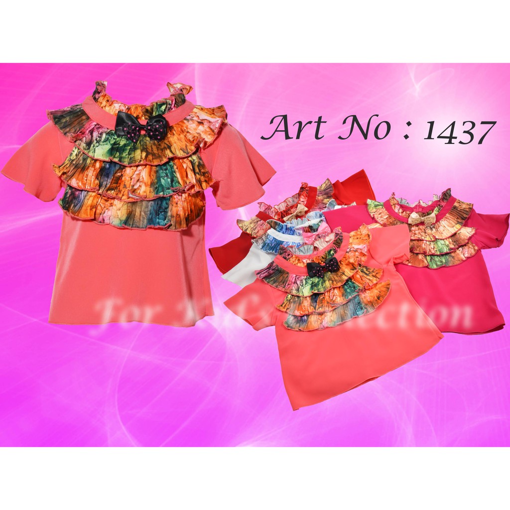 Blus Fashion Anak Perempuan Kombinasi Plisket Satin