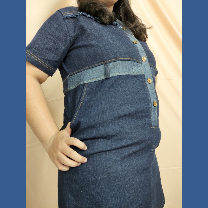 SB Collection Midi Dress Serwilah Short Dress Jeans Wanita Jumbo All Size Biru Muda dan Tua