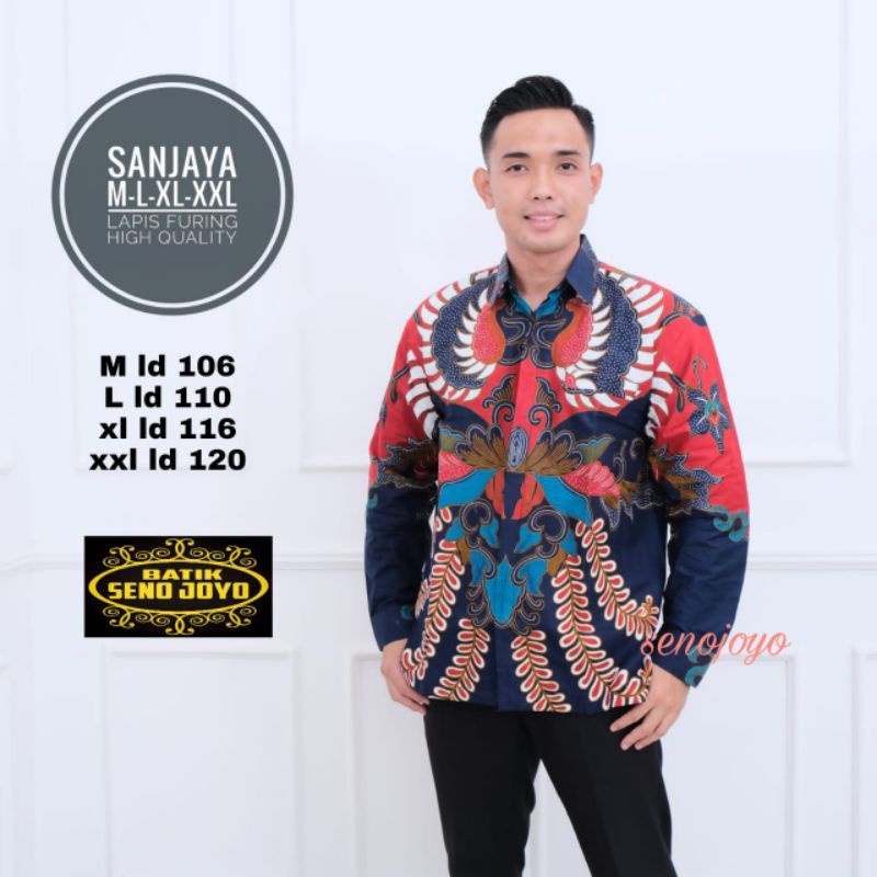 KEMEJA BATIK SOLO SANJAYA MERAH BIRU BATIK PRIA SIZE M L XL XXL