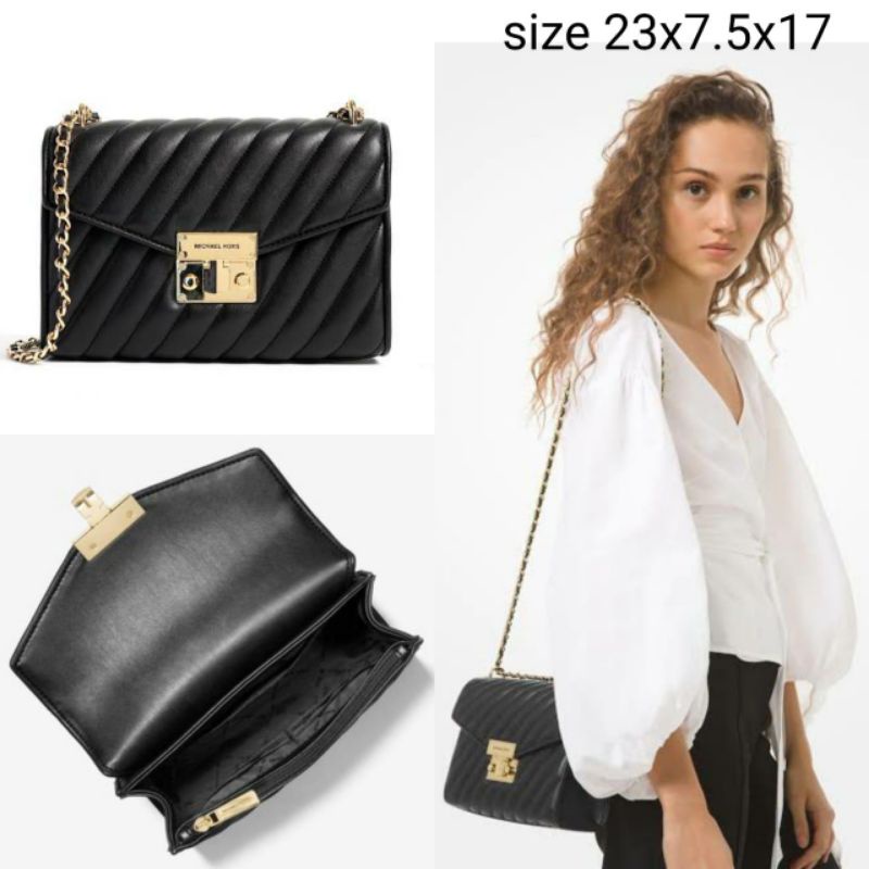 MK medium flap shoulder rose black GHW