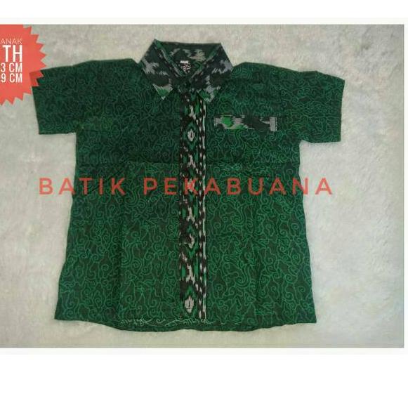 U-49 Couple ayah dan Anak Batik Mega Mendung Hijau Botol AZZ5
