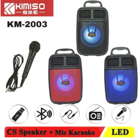 Speaker Bluetooth Led Mic Karaoke Portable Wireless KIMISO KM 2003 KM-2003 Super Bass + Microphone