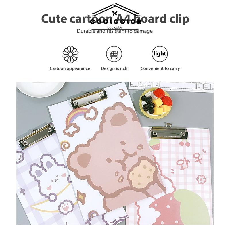 COD❤️A4 Papan Klip Menulis Pad Lucu Kartun Kertas Uji Penyimpanan Data Klip Folder Kertas- cl