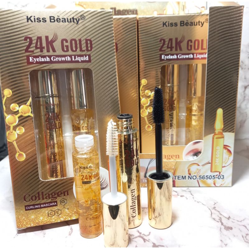 MASCARA 2IN1 24GOLD KISS BEAUTY [Mascara Gel bening 24 Gold +Mascara Hitam 24 Gold ]No.56505-03