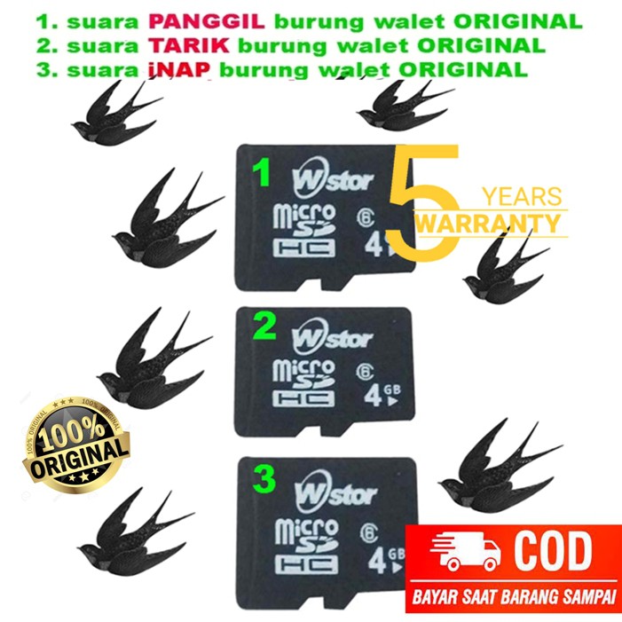 SUARA PANGGIL, TARIK, INAP BURUNG WALET ORIGINAL 3 SUARA 3 micro sd masing&quot; 4gb