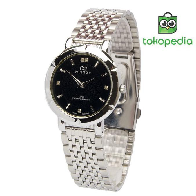 Jam Tangan wanita model tipis rantai silver 2 jarum - Hitam