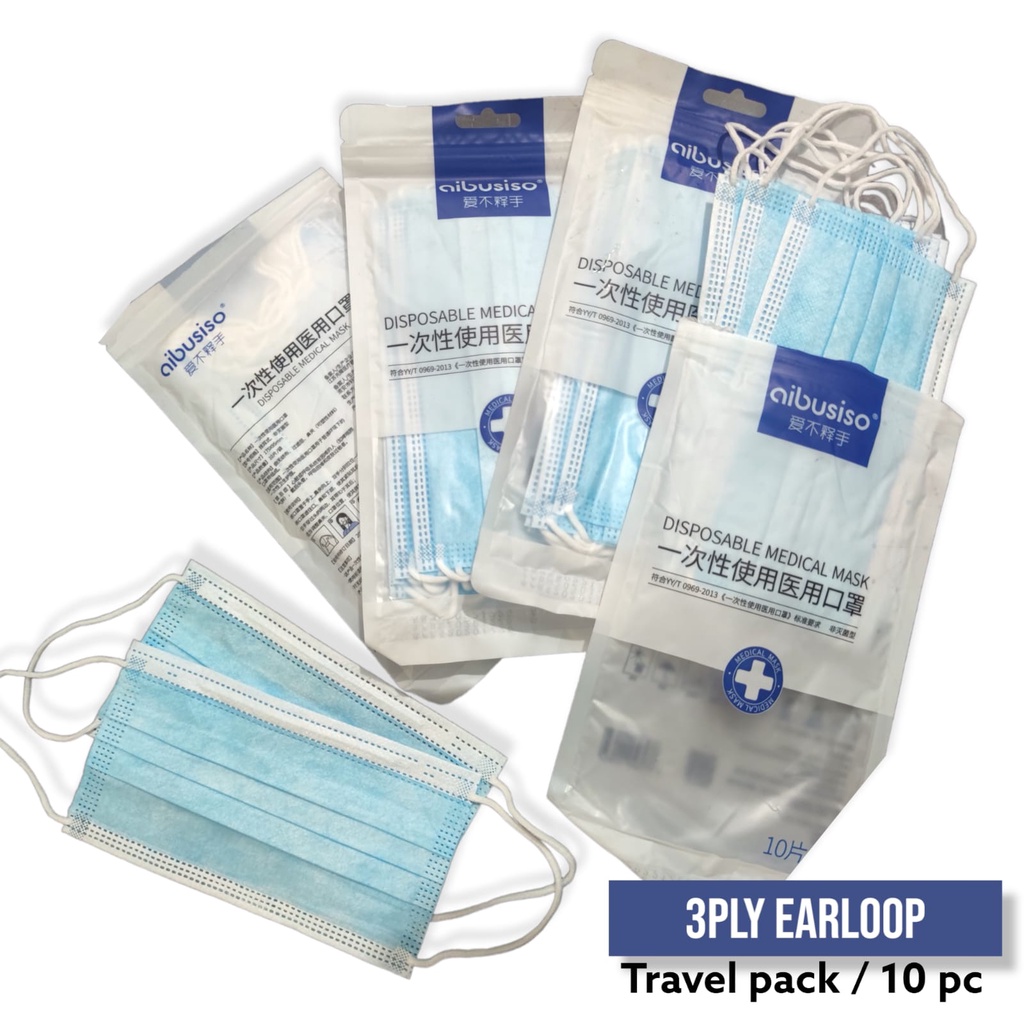 3PLY EARLOOP TRAVEL PACK - MASKER 3PLY BIRU ISI 10