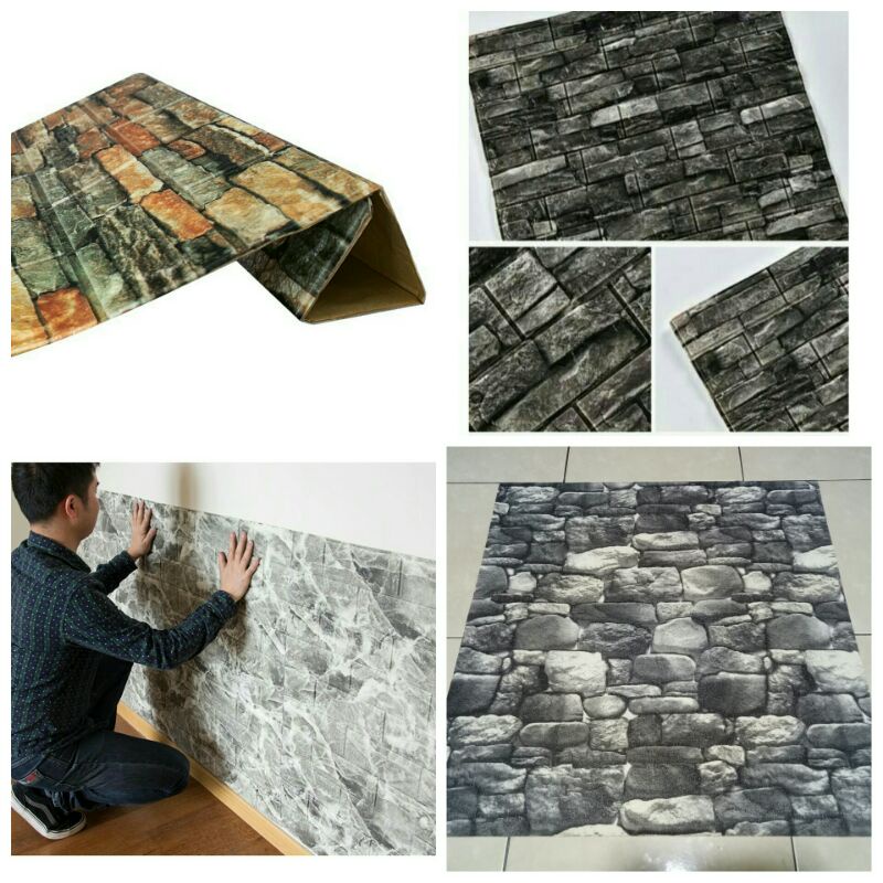 Walpaper Wallpaper Foam 3D Batu Alam Size 77cm x 70cm