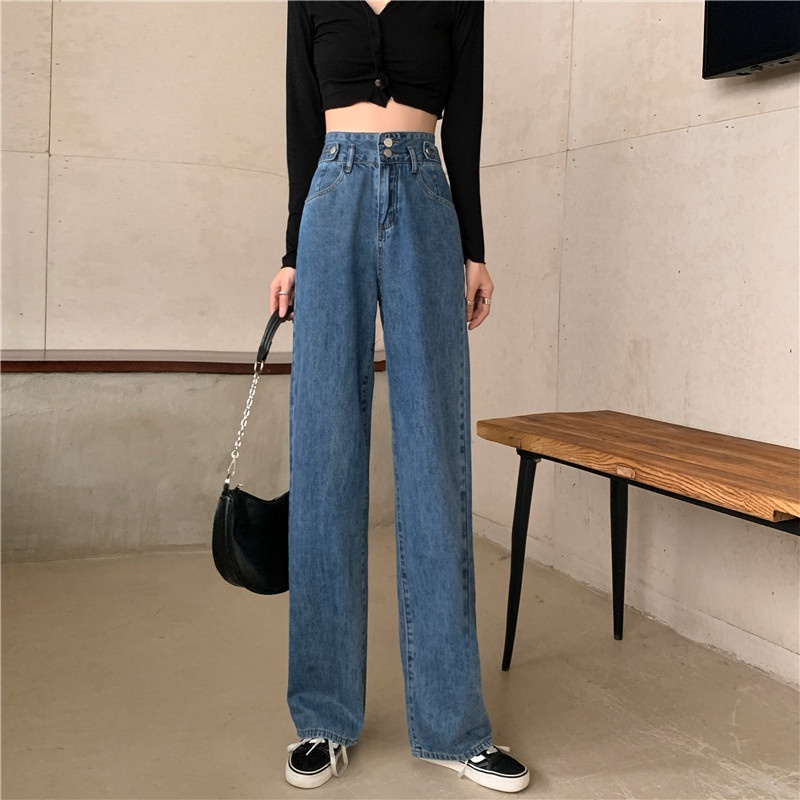 Celana Panjang Jeans Wanita Kekinian High Waist Celana Kulot Jeans Boyfriend Denim Pants Korean Style
