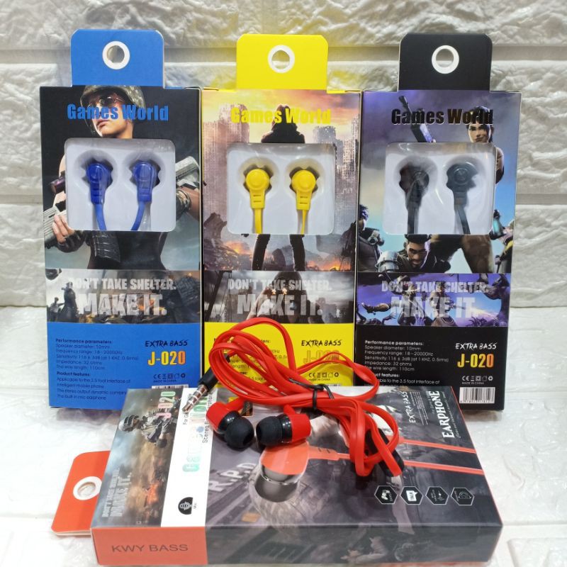 Handsfree/headset/earphone/hf gaming J020 suara super bisa telp music n online