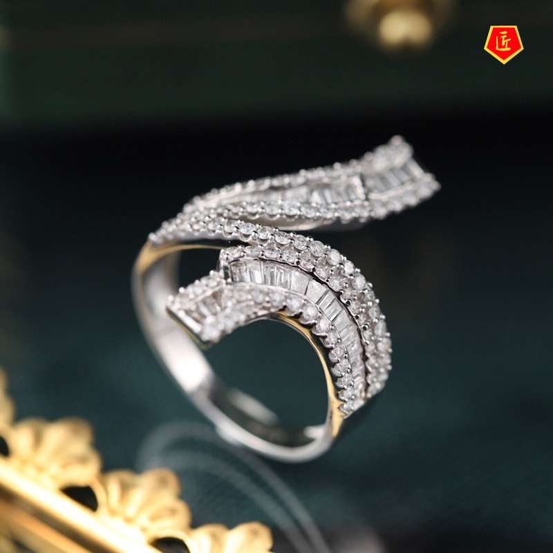 [Ready Stock]Fashionable Elegant Platinum Full Diamond Ring