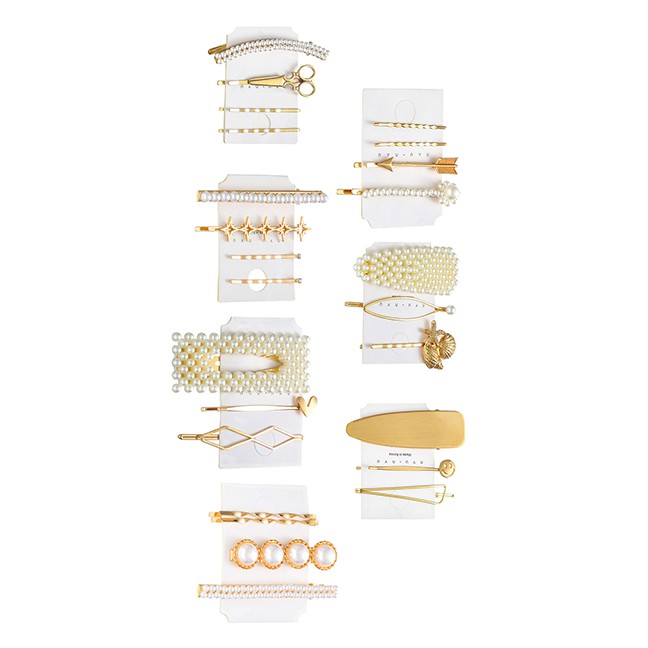 LRC Jepit Rambut Fashion Gold Pearl Hair Clip Set F90437