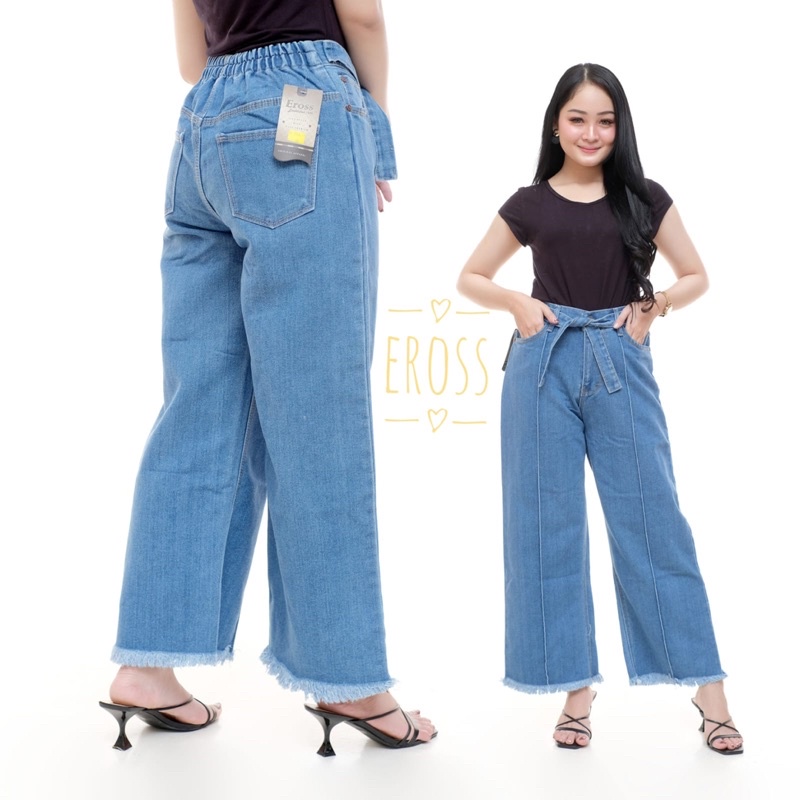 CELANA JEANS KULOT ZEVA PINGGANG KARET TALI/ KULOT TALI PINGANG KARET