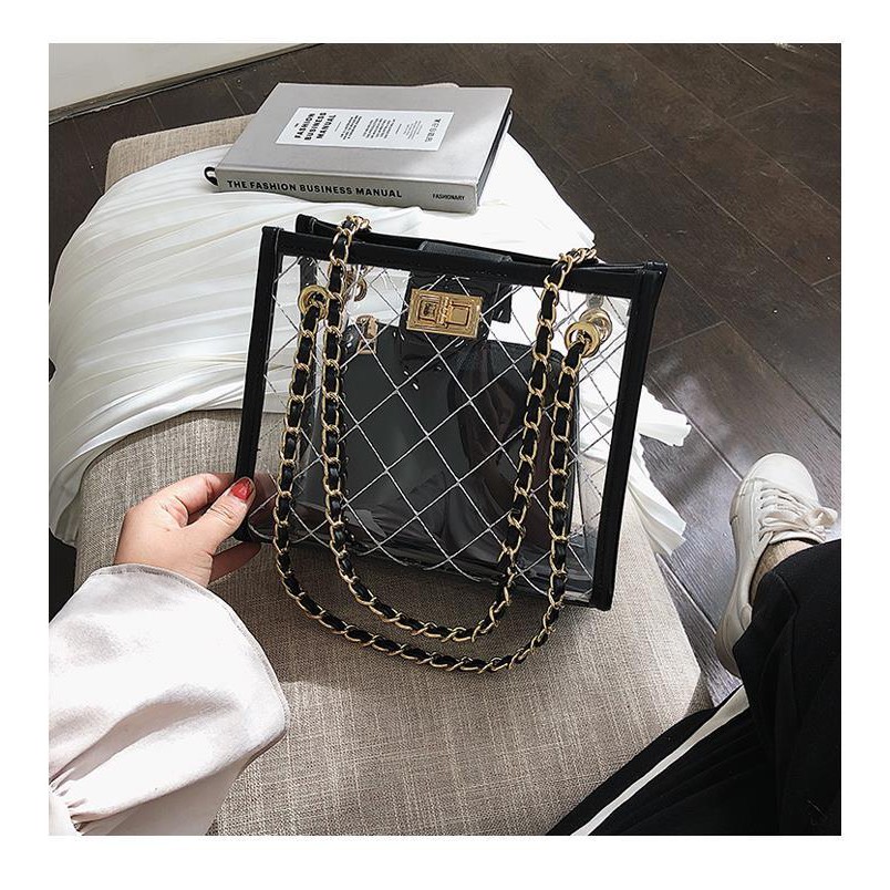 TAS TRANSPARAN FASHION WANITA - TALI RANTAI BORDIR