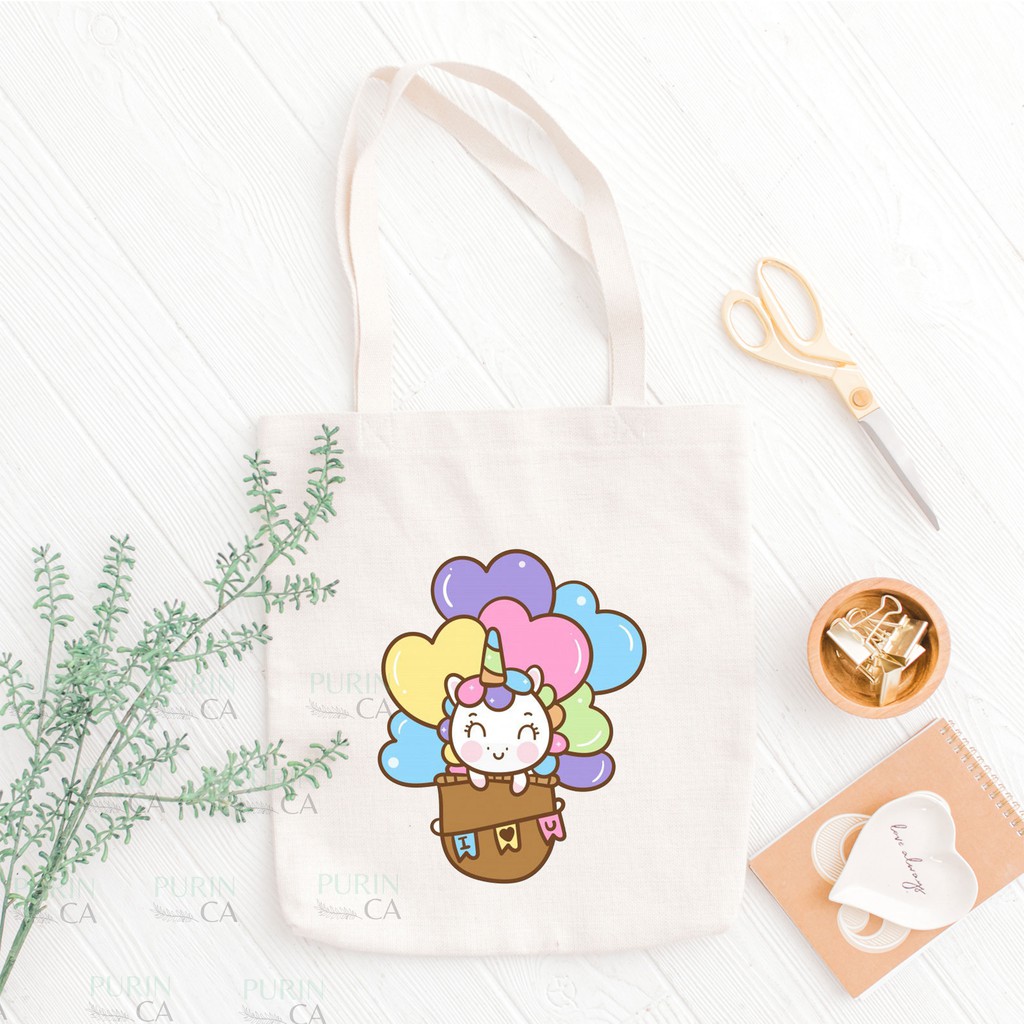 Tote bag Kanvas Motif Unicorn Baloon Cute