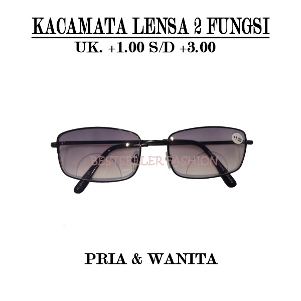 Kacamata PLUS 2 in 1 Lensa DOUBLE FOKUS BISA untuk Baca dan Jalan (Hitam Lensa Hitam) FREE KOTAK /Kacamata Plus / Kacamata Rabun Dekat