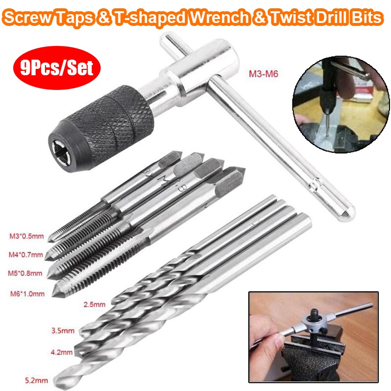 9Pcs Hand Tap Drill  Set  Mata Bor Tapping Drill MATA BOR Alat Pembuat ulir Drat baut  |  Alat Pembu
