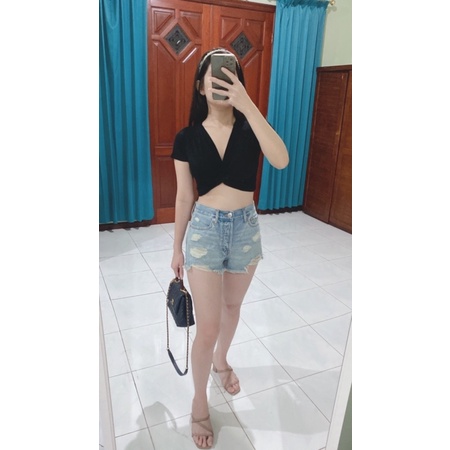 Crop top korea black atasan wanita murah kekinian baju wanita sexy murah black hitam