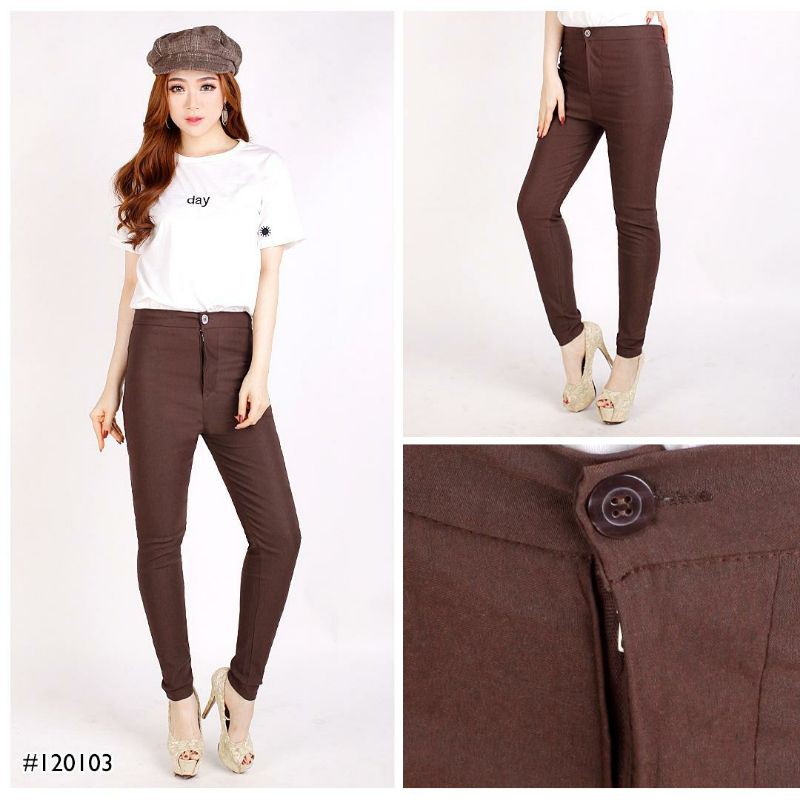 Celana Bahan Katun Panjang Highwaist Wanita