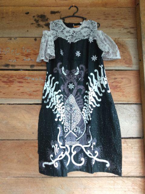 Dress Batik Brokat Calista Motif Gunungan Sogan Resleting Depan Batik Pekalongan
