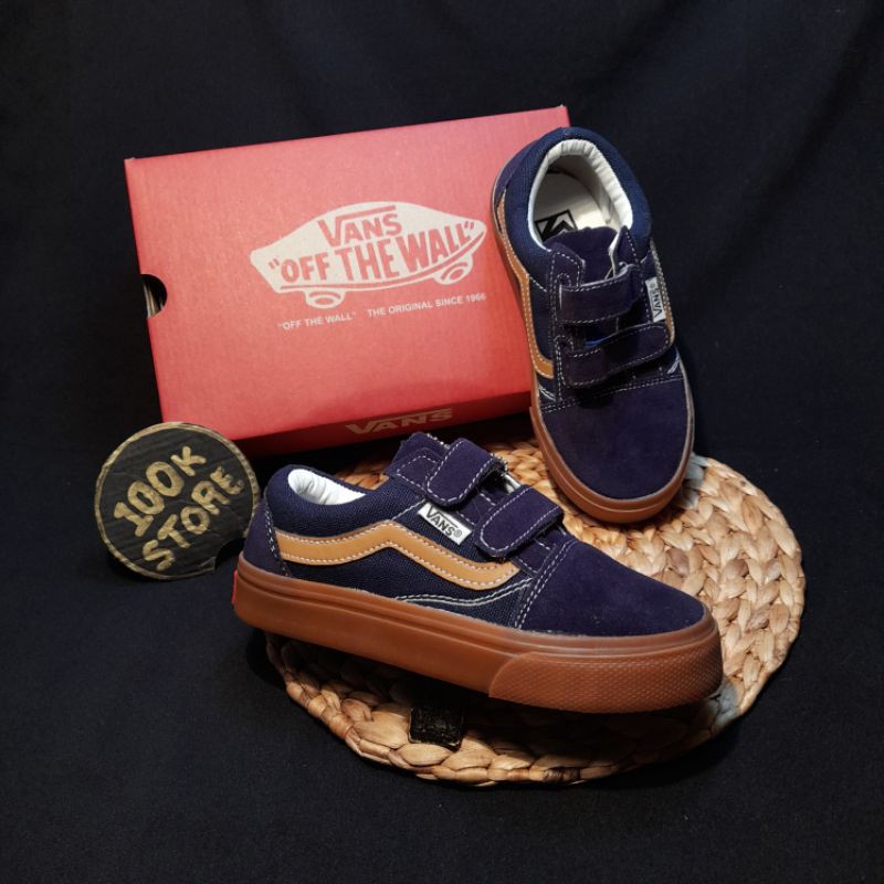 sepatu Vans anak navy gum velco size 17-35 real pict