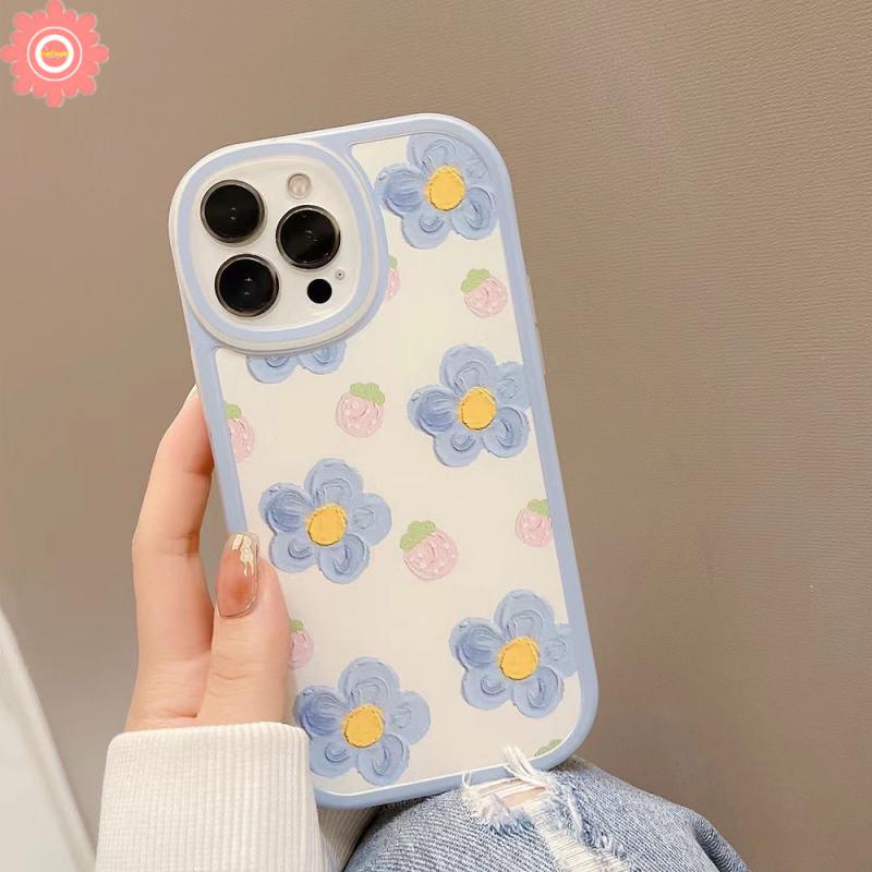 INS Fashion Case Xiaomi Redmi 12C 10 9T 9A 9C Nfc Redmi Note 11 11s 10 10S 10 Max Plus Note8 Note9 Poco M3 X3 Pro Nfc Oil Painting Blue Flower Soft TPU Shockproof Cover