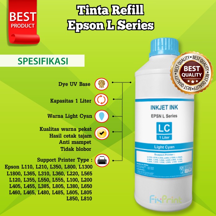 Tinta EPSN 1 Liter Refill Printer L110 L120 L121 L210 L220 L355 L300 L310 L350 L360 L380 L385 L405 Dye Base