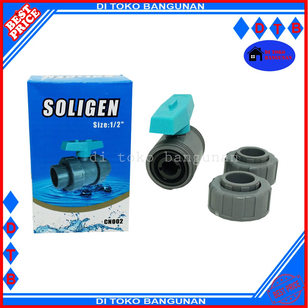 Stop Kran Ball Valve Keran Watermur 1/2&quot; 3/4&quot; 1&quot; Bahan PVC Soligen