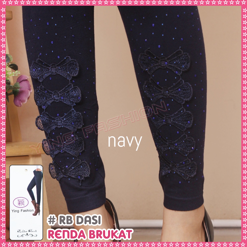 Legging Renda Brukat Mutiara Dasi Kupu Kupu / legging renda mutiara wanita / legging fashion import wanita